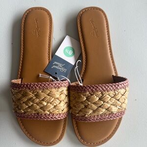Universal Thread Tan and Brown Woven Slide Sandals